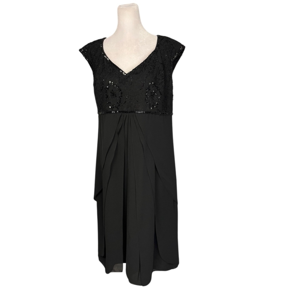 KM Collections Milla Bella Black Beaded Chiffon Cocktail Dress Gown Size 16
